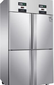 Four-Door Refrigerator  1.	Dimensions: 1220*760*1950mm 2.	Material: SUS304 Stainless Steel 3.	Forced Air Cooling, dual-temperature zone 4.	Temperature: -15C~-21℃/ +1C~+10℃ 5.	Voltage/Power: 220V/50HZ/1HP 6.	Digital intelligent thermostat        European Union (EU) health, safety, and environmental protection standards