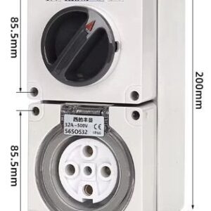Switch Socket Outlet 500V, 32A, 5 Round PIN, IP66, 3 Pole, Surface